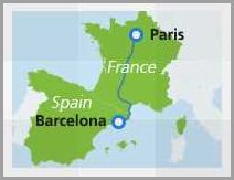 Distance between Barcelona and Paris