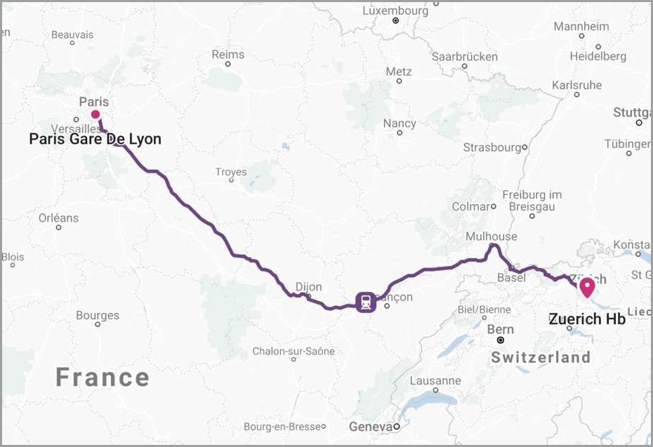 Distance between Paris and Switzerland